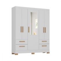 Guarda Roupa Casal Vitoria 5 Portas 4 Gavetas Branco Atualle Branco Brilho
