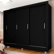 Guarda Roupa Casal Vivian 3 Portas 2 Gavetas Preto Fosco - A Móveis Arapongas