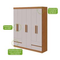 Guarda Roupa Casal Zeus 6 Portas Metálica 4 Gavetas Amendoa Clean Off White MDP