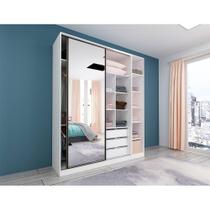 Guarda Roupa Closet, 3 Gavetas, 2 Cabideiros Branco Branco Guarda Roupa Closet, 3 Gavetas, 2 Cabideiros Branco Branco