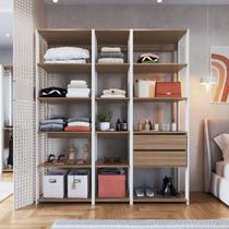 Guarda Roupa Closet 3 Peças com 2 Gavetas e 14 Nichos Easy Bege/Branco/Montana