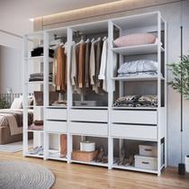 Guarda Roupa Closet 4 Peças com 2 Cabideiros 6 Gavetas e 11 Nichos Easy Branco