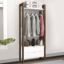 Guarda Roupa Closet Az1011 Com 2 Gavetas 1 Cabideiro 1 Prateleira Branco/ Nogal - Tecno Mobili