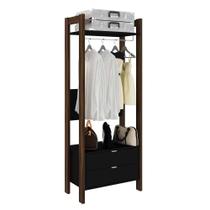 Guarda Roupa Closet Az1011 Com 2 Gavetas 1 Cabideiro 1 Prateleira Preto/ Nogal - Tecno Mobili - Doce Lar Decorações