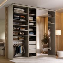 Guarda-Roupa Closet Casal 100% MDF BP 208cm com 1 Porta Espelho 3 Gavetas Sion Bege/Panna Guarda-Roupa Closet Casal 100% MDF BP 208cm com 1 Porta Espelho 3 Gavetas Sion Bege/Panna