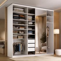 Guarda-Roupa Closet Casal 100% MDF BP 208cm com 1 Porta Espelho 3 Gavetas Sion Branco Guarda-Roupa Closet Casal 100% MDF BP 208cm com 1 Porta Espelho 3 Gavetas Sion Branco