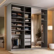 Guarda-Roupa Closet Casal 100% MDF BP 208cm com 1 Porta Espelho 3 Gavetas Sion Cinza - RR Móveis Guarda-Roupa Closet Casal 100% MDF BP 208cm com 1 Porta Espelho 3 Gavetas Sion Cinza - RR Móveis