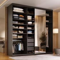 Guarda-Roupa Closet Casal 100% MDF BP 208cm com 1 Porta Espelho 3 Gavetas Sion Preto Guarda-Roupa Closet Casal 100% MDF BP 208cm com 1 Porta Espelho 3 Gavetas Sion Preto