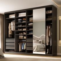 Guarda-roupa Closet Casal 100% Mdf Bp 277,7cm com 1 Porta Espelho 6 Gavetas Sion