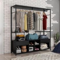 Guarda Roupa Closet Casal Barcelona 2 Gavetas MDF Preto Texturizado Abmaza