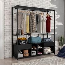 Guarda Roupa Closet Casal Industrial 174cm 2 Gavetas Barcelona Preto Texturizado - Artefamol