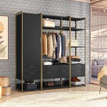 Guarda-Roupa Closet Industrial Mital 1 PT 6 GV Preto e Dourado Guarda-Roupa Closet Industrial Mital 1 PT 6 GV Preto e Dourado