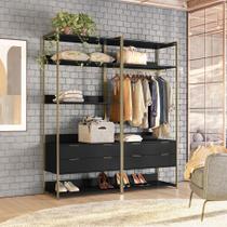 Guarda-Roupa Closet Industrial Mital 4 GV Preto e Dourado 178 cm Guarda-Roupa Closet Industrial Mital 4 GV Preto e Dourado 178 cm