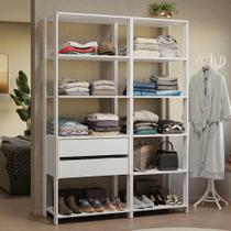 Guarda-Roupa Closet Modulado 2 Gavetas 9 Prateleiras 129 cm Branco Valencia Madesa