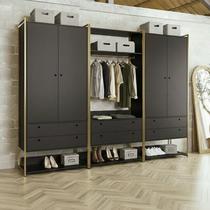 Guarda-roupa Closet Modulado Casal 6 Gavetas 3 Cabideiros Estrutura Metalica 250cm