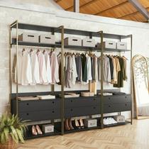 Guarda-roupa Closet Modulado Casal Estrutura Metálica 6 Gavetas 3 Cabideiros 200cm Industrial