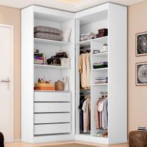 Guarda-Roupa Closet Modulado Casal sem Portas Canto em L com 4 Gavetas e 3 Cabideiros Versatille Yescasa Branco