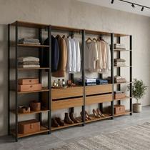 Guarda-Roupa Closet Modulado Siena 264cm 4 Gavetas 2 Cabideiros e 12 Prateleiras Yescasa Marrom/Cedro Madeirado/Preto Guarda-Roupa Closet Modulado Siena 264cm 4 Gavetas 2 Cabideiros e 12 Prateleiras Yescasa Marrom/Cedro Madeirado/Preto