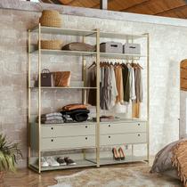 Guarda Roupa Closet Modulado solteiro com Cabideiro 4 Gavetas 178cm - Estrutura metálica Moderna