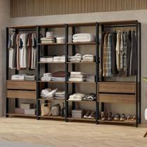 Guarda-roupa Closet Modulado Valencia 4 Gavetas 258cm Rustic-Preto Madesa 02