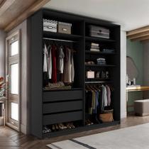 Guarda-Roupa Closet Monreale 100 % MDF 3 Gavetas Preto 160 cm - Modern Guarda-Roupa Closet Monreale 100 % MDF 3 Gavetas Preto 160 cm - Modern