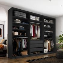Guarda-Roupa Closet Monreale 100 % MDF 3 Gavetas Preto 237 cm
