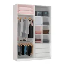 Guarda Roupa Closet Sem Porta 159,2cm 3 Gavetas, 2 Cabideiros, Maleiro E Nichos Prime Luciane Móveis Branco