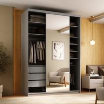 Guarda-Roupa Closet Solteiro 100% MDF 139cm com 1 Porta Espelho 3 Gavetas Sion Cinza/Urbi Guarda-Roupa Closet Solteiro 100% MDF 139cm com 1 Porta Espelho 3 Gavetas Sion Cinza/Urbi