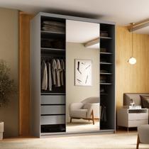 Guarda-Roupa Closet Solteiro 100% MDF 139cm com 1 Porta Espelho 3 Gavetas Sion Cinza/Urbi