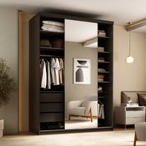Guarda-Roupa Closet Solteiro 100% MDF 139cm com 1 Porta Espelho 3 Gavetas Sion Preto Guarda-Roupa Closet Solteiro 100% MDF 139cm com 1 Porta Espelho 3 Gavetas Sion Preto