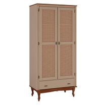Guarda-Roupa com 2 Portas com Rattan e 1 Gaveta de Madeira Veneza - 2082-R