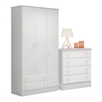 Guarda Roupa com 3 Portas e Cômoda Hamilton Branco Branco