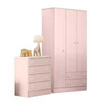 Guarda Roupa com 3 Portas e Cômoda Hamilton Rosa Acetinado Guarda Roupa com 3 Portas e Cômoda Hamilton Rosa Acetinado