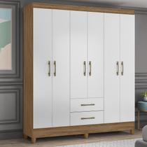 Guarda Roupa Com 6 Portas 2 Gavetas Panamá Nature / Branco - Móveis Leartam
