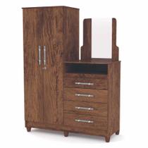 Guarda Roupa com Cômoda 2 Portas Line Moldura Espelho 2002180ES Imbuia Rustico Vila Rica Guarda Roupa com Cômoda 2 Portas Line Moldura Espelho 2002180ES Imbuia Rustico Vila Rica