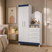 Guarda-Roupa com Cômoda Embutida 2 Portas 4 Gavetas New Capri - Branco Azul Flex - Albatroz Guarda-Roupa com Cômoda Embutida 2 Portas 4 Gavetas New Capri - Branco Azul Flex - Albatroz