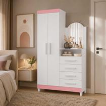Guarda-Roupa com Cômoda Embutida 2 Portas 4 Gavetas New Capri - Branco Rosa Flex - Albatroz Guarda-Roupa com Cômoda Embutida 2 Portas 4 Gavetas New Capri - Branco Rosa Flex - Albatroz