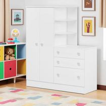 Guarda Roupa Com Cômoda Infantil 3 Gavetas Cabideiro E 2 Portas