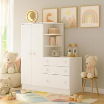 Guarda Roupa Com Cômoda Infantil 3 Gavetas Cabideiro E 2 Portas Guarda Roupa Com Cômoda Infantil 3 Gavetas Cabideiro E 2 Portas