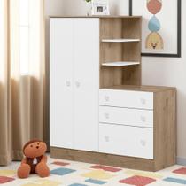 Guarda Roupa Com Cômoda Infantil 3 Gavetas Cabideiro E 2 Portas