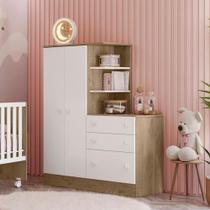 Guarda Roupa com Cômoda Infantil Aurora 2 Portas 3 Gavetas Carvalho Rústico Branco