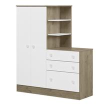 Guarda Roupa com Cômoda Infantil Doce Sonho 2 Portas e 3 Gavetas Carvalho/Branco - Qmovi Guarda Roupa com Cômoda Infantil Doce Sonho 2 Portas e 3 Gavetas Carvalho/Branco - Qmovi