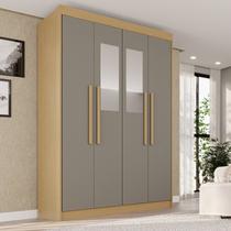 Guarda-Roupa com Espelho 4 Portas 3 Gavetas 100% MDF Veneza Cinza/Jequitibá/Granizo - Sallêto Móveis Guarda-Roupa com Espelho 4 Portas 3 Gavetas 100% MDF Veneza Cinza/Jequitibá/Granizo - Sallêto Móveis