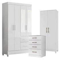 Guarda Roupa com Espelho Infantil Madri com Cômoda MS913 e Armário Multiuso Jade Branco Brilho Moval Guarda Roupa com Espelho Infantil Madri com Cômoda MS913 e Armário Multiuso Jade Branco Brilho Moval