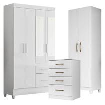 Guarda Roupa Com Espelho Infantil Madri Com Cômoda Ms913 E Armário Multiuso New íris Branco Brilho Moval