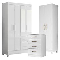 Guarda Roupa com Espelho Infantil Madri com Cômoda MS913 e Armário Multiuso New Íris Branco Brilho Moval