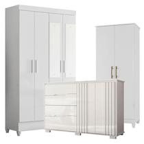 Guarda Roupa com Espelho Infantil Madri com Cômoda Texas e Armário Multiuso Jade Branco Brilho Moval Guarda Roupa com Espelho Infantil Madri com Cômoda Texas e Armário Multiuso Jade Branco Brilho Moval