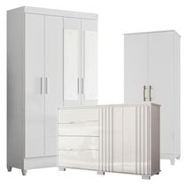 Guarda Roupa com Espelho Infantil Madri com Cômoda Texas e Armário Multiuso Jade Branco Brilho Moval Guarda Roupa com Espelho Infantil Madri com Cômoda Texas e Armário Multiuso Jade Branco Brilho Moval