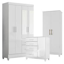 Guarda Roupa com Espelho Infantil Madri com Cômoda Vênus com pés e Multiuso Jade Branco Brilho Moval Guarda Roupa com Espelho Infantil Madri com Cômoda Vênus com pés e Multiuso Jade Branco Brilho Moval