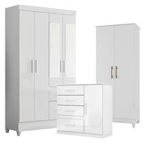 Guarda Roupa com Espelho Infantil Madri com Cômoda Vênus e Armário Multiuso Jade Branco Brilho Moval Guarda Roupa com Espelho Infantil Madri com Cômoda Vênus e Armário Multiuso Jade Branco Brilho Moval